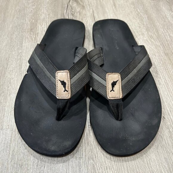 Tommy Bahama Men’s Black Logo Beach Taheeti Flip-Flops Size 12 - Picture 2 of 5